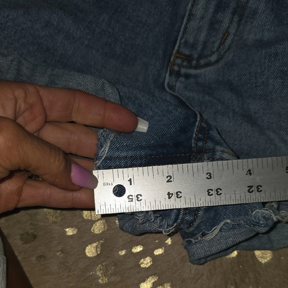 Blue Jean Shorts with Raw Hem and Relaxed Fit - Picture 6 of 6